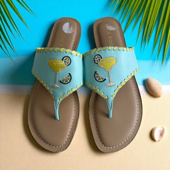 JACK ROGERS Margarita Daquiri Happy Hour Leather Flip Flops Sandals Sz 8 NWOB - Picture 1 of 7